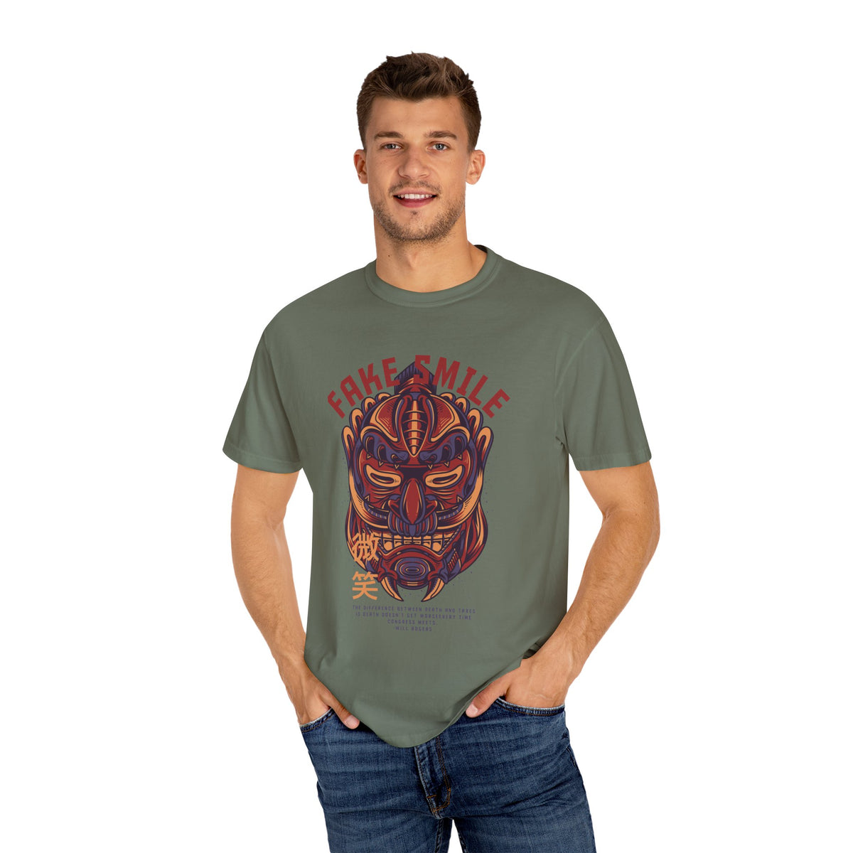 Fake Smile Japanese Mask Quote Art Design Graphic T-Shirt