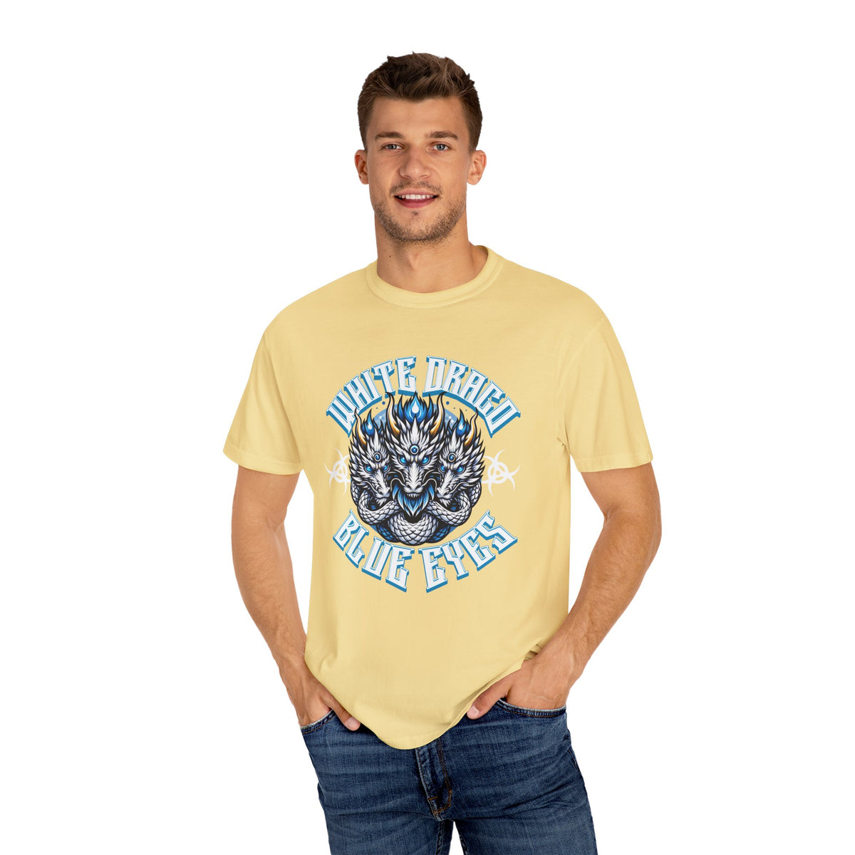Dragon Art Tee - Blue-Eyed Three-Headed Fantasy Gift
