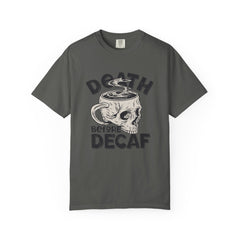 Coffee Skull Shirt - Death Before Decaf - Funny Caffeine Gift