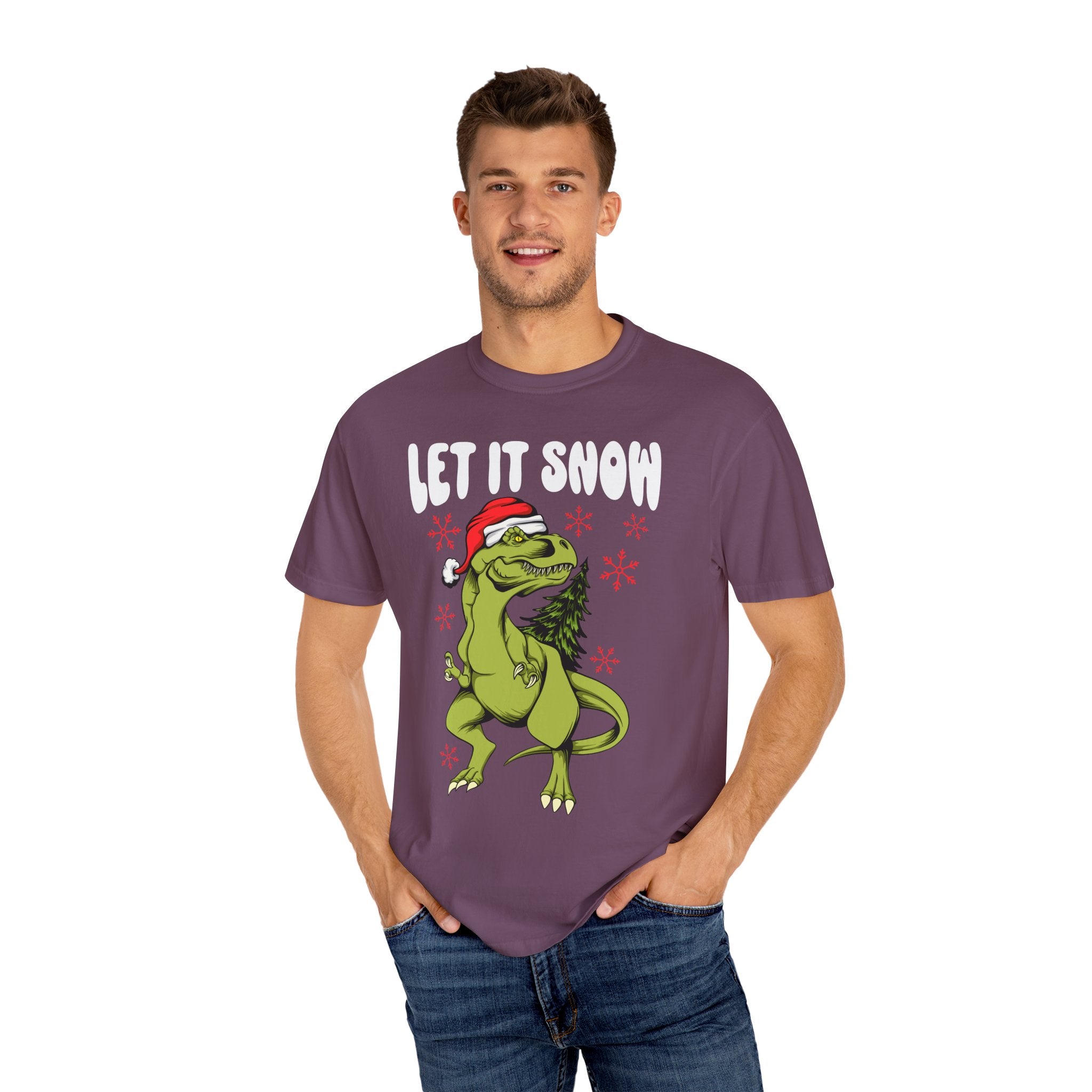 Christmas Dinosaur Tee - Santa T-Rex - Let It Snow Gift - Sinful Threads