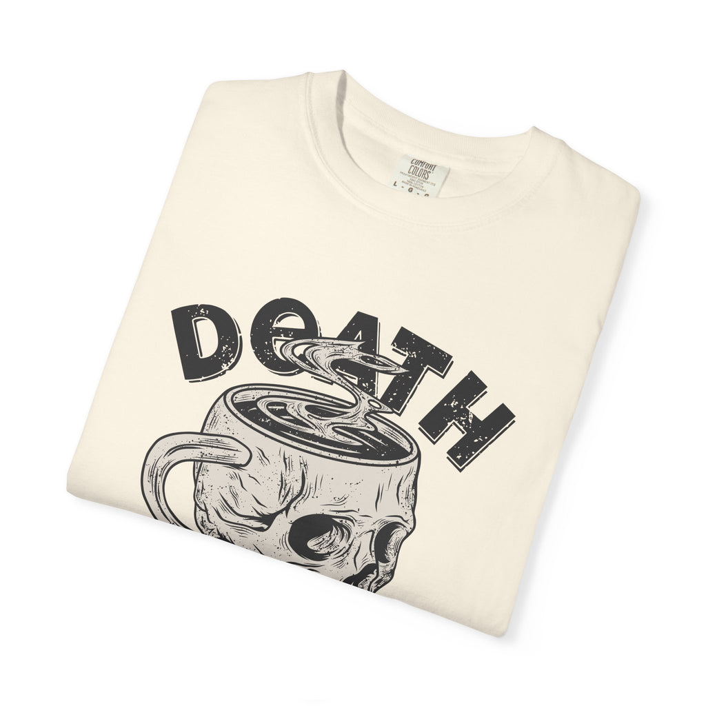Coffee Skull Shirt - Death Before Decaf - Funny Caffeine Gift - Sinful Threads