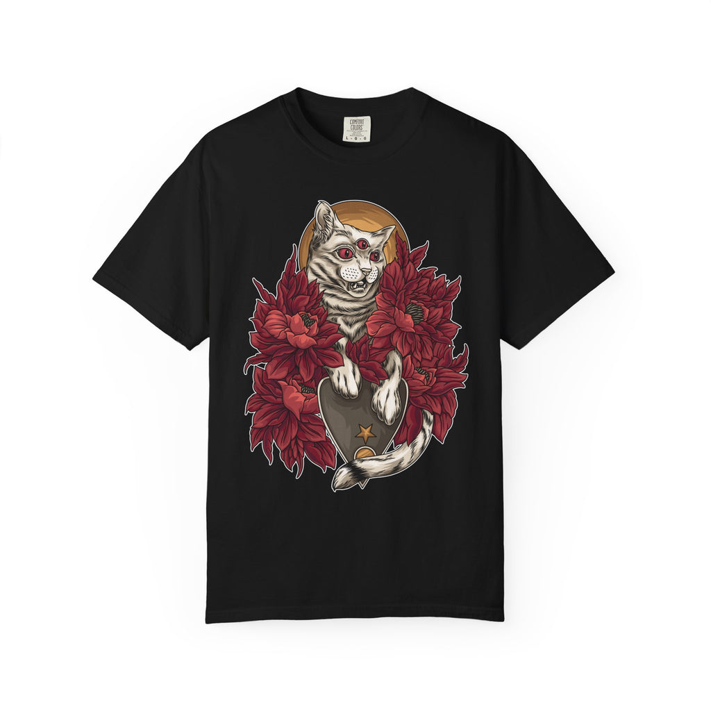 Occult Cat Tee - Weirdcore Ouija Shirt - Floral Graphic - Sinful Threads