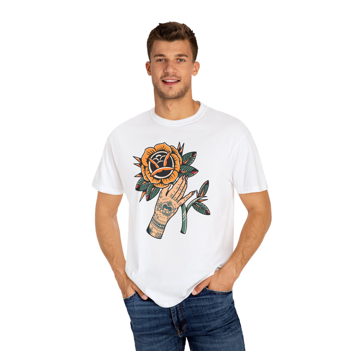 Tattoo Rose Shirt - Hand Holding Flower Tee, Artistic Gift