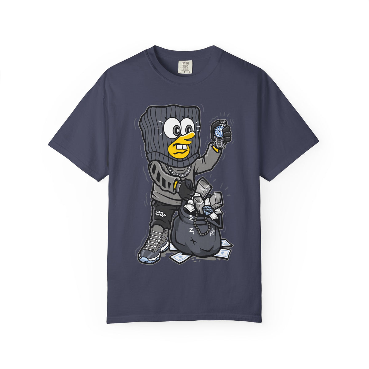 Cartoon Burglar Tee – Funny Diamond Loot Graphic Shirt