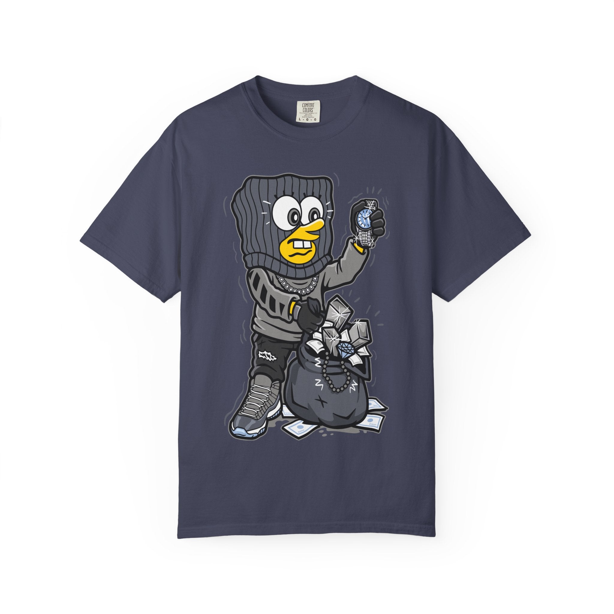 Cartoon Burglar Tee – Funny Diamond Loot Graphic Shirt - Sinful Threads