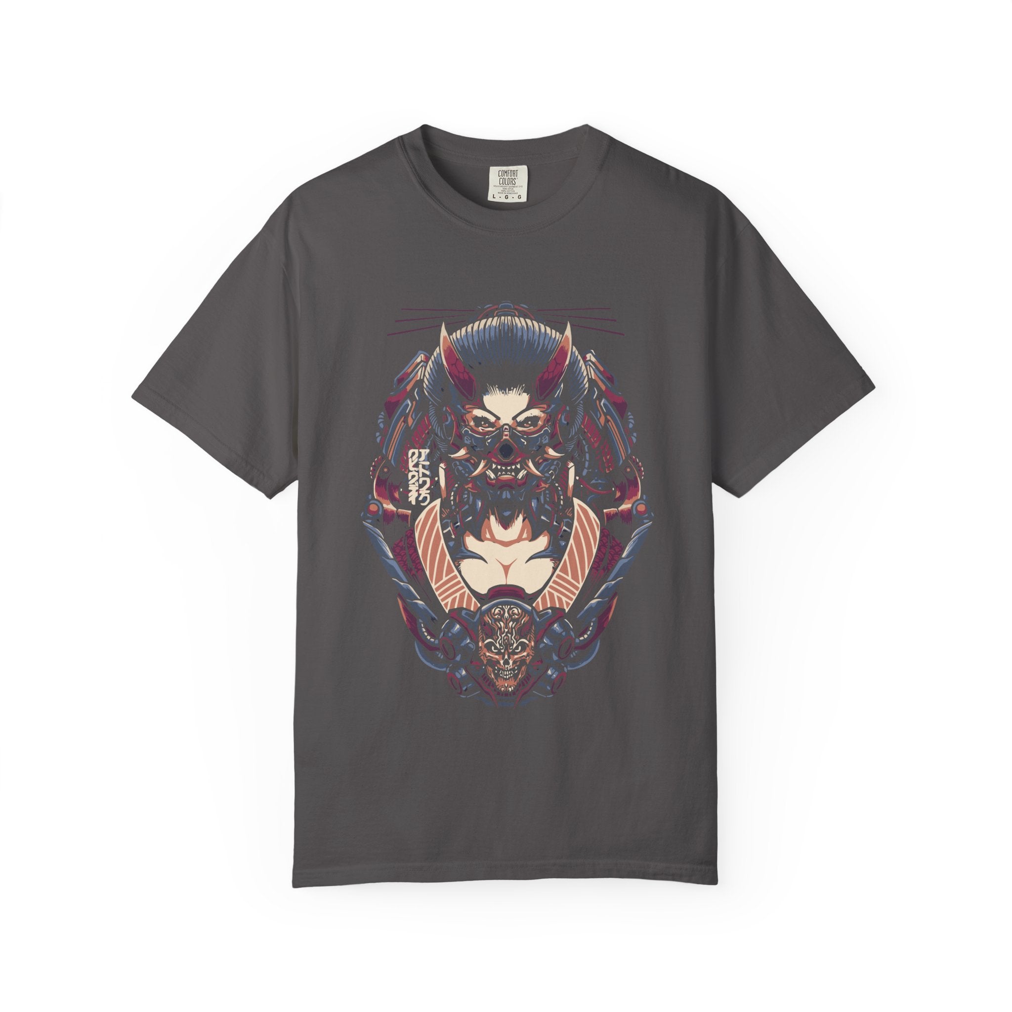 Cyberpunk Oni Shirt - Neon Geisha Tee for Futuristic Culture - Sinful Threads