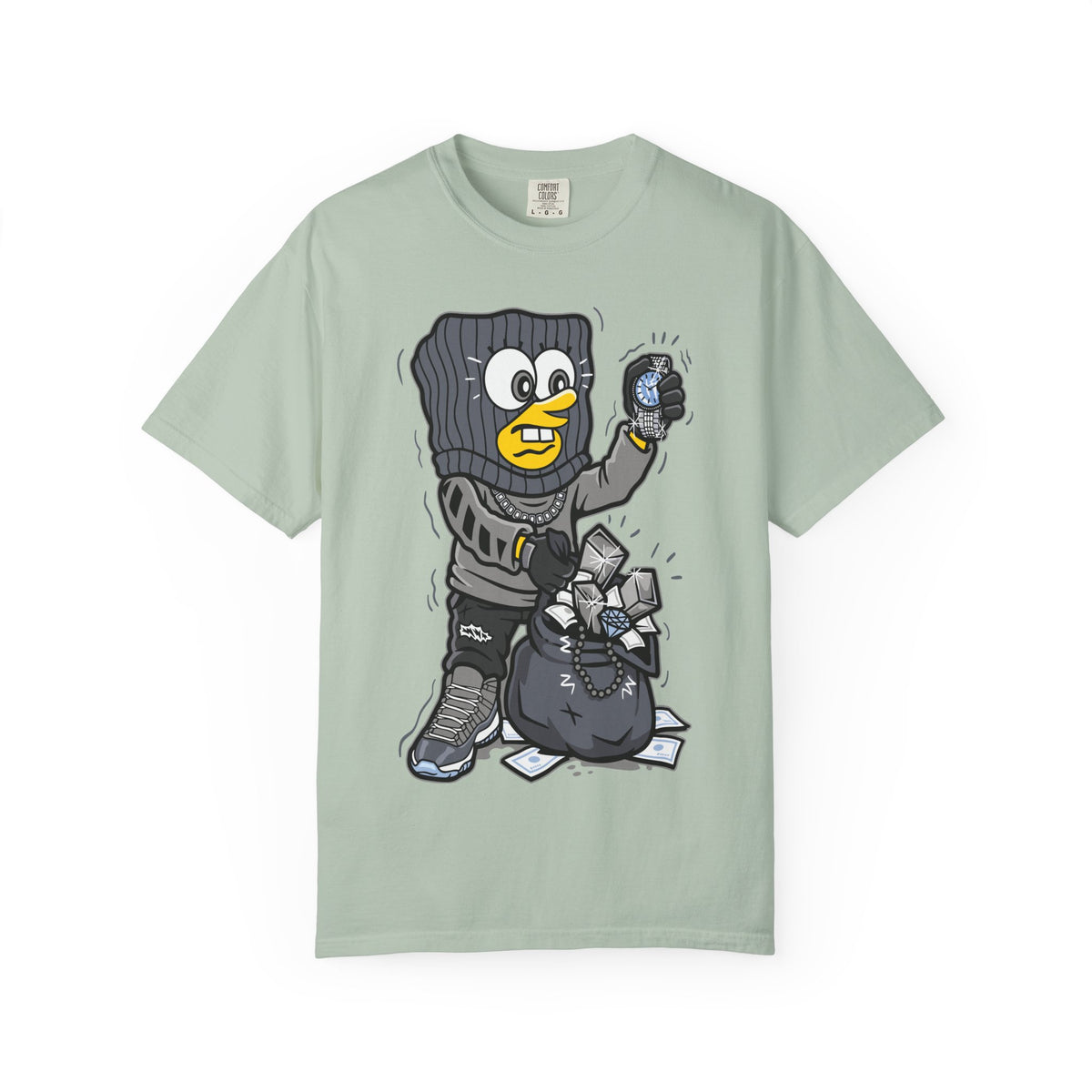 Cartoon Burglar Tee – Funny Diamond Loot Graphic Shirt