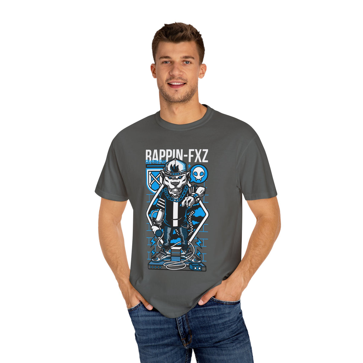 Gangster Wolf with Microphone Urban Art Drawing T-Shirt