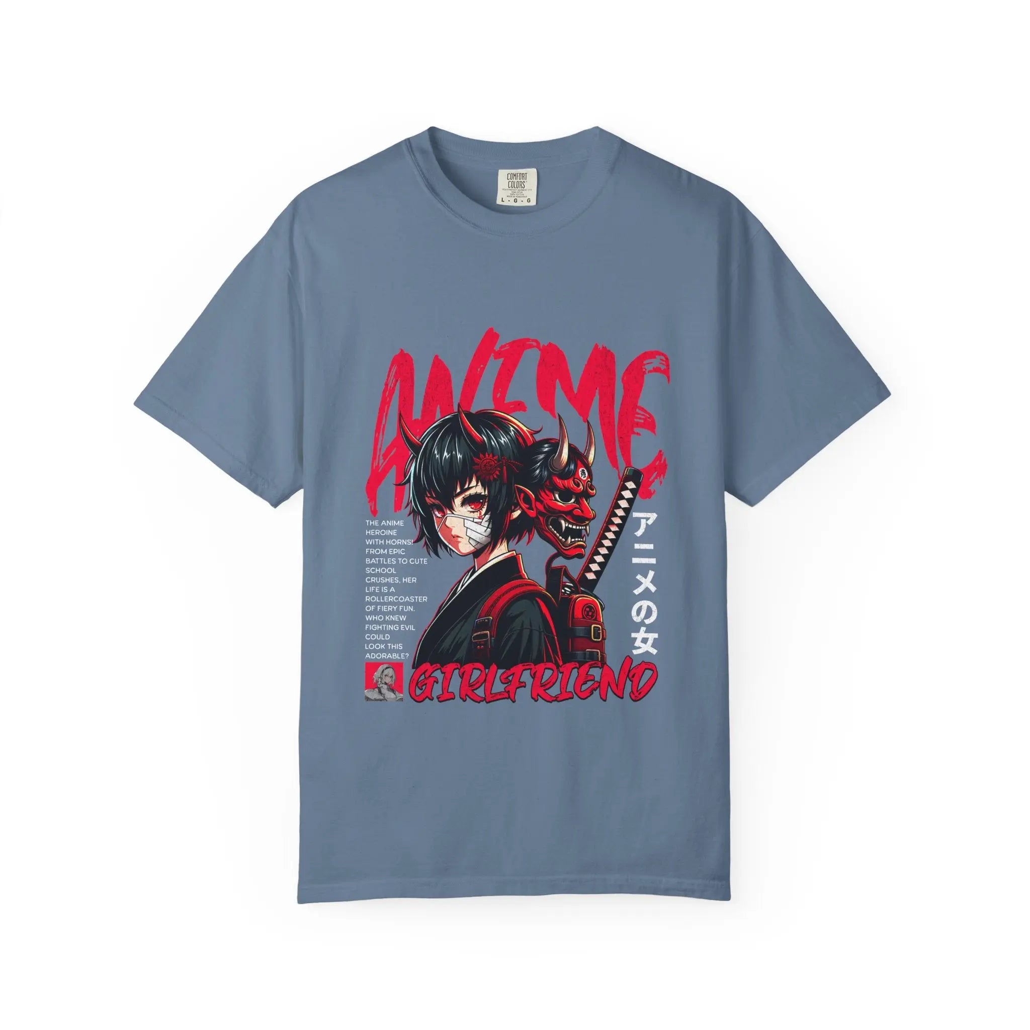 Oni Mask Anime Tee - Katana Demon Girl - Japanese Gift - Sinful Threads