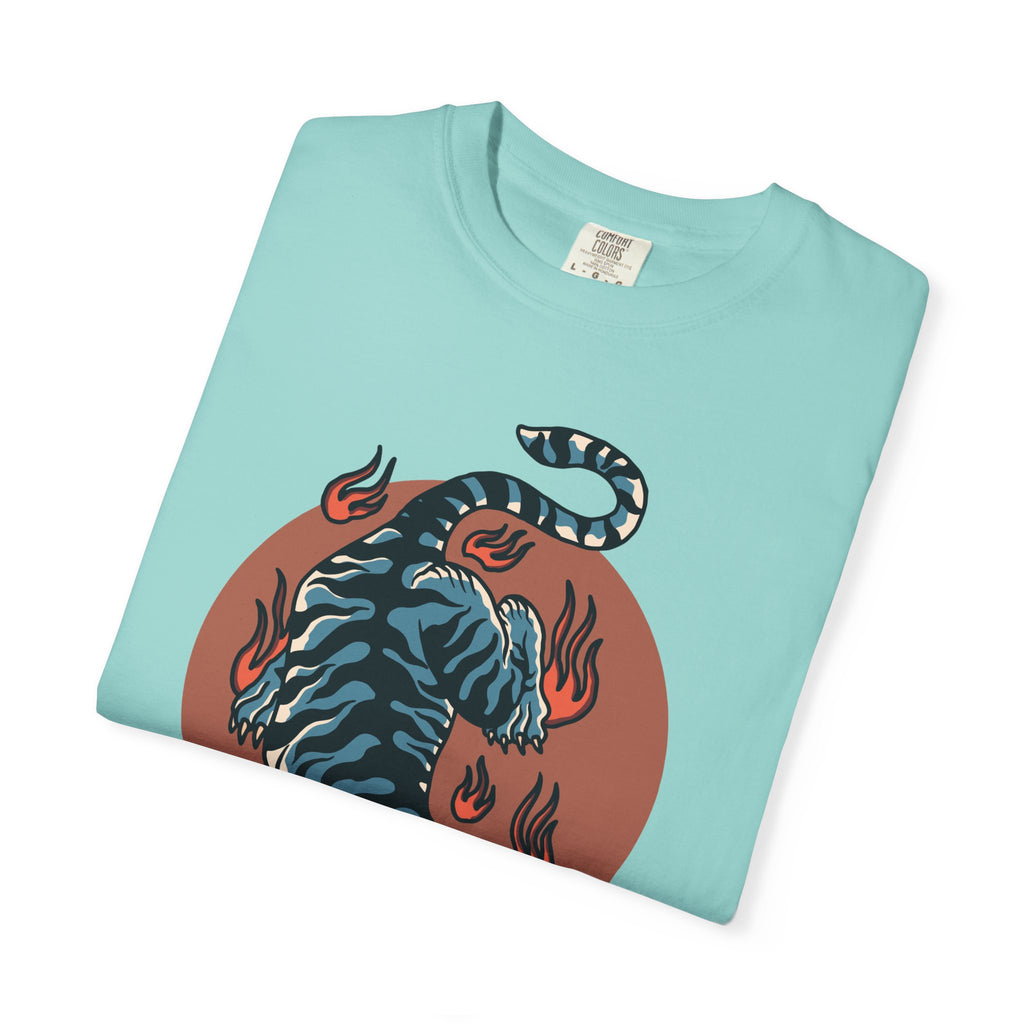 Blue tiger shirt - flame design tee - animal graphic gift - Sinful Threads