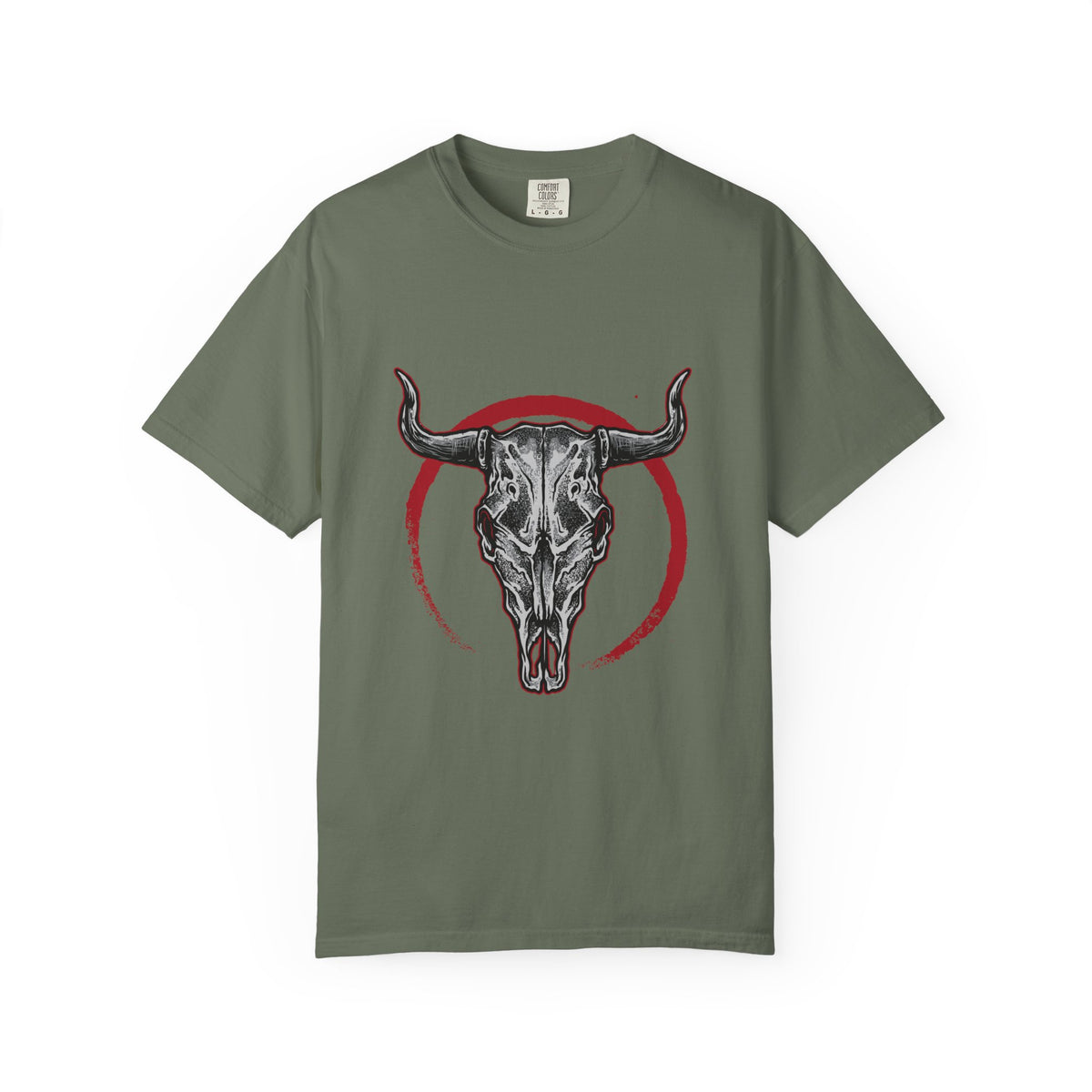 Intricate Bull Skull Design with Red Circle T-Shirt