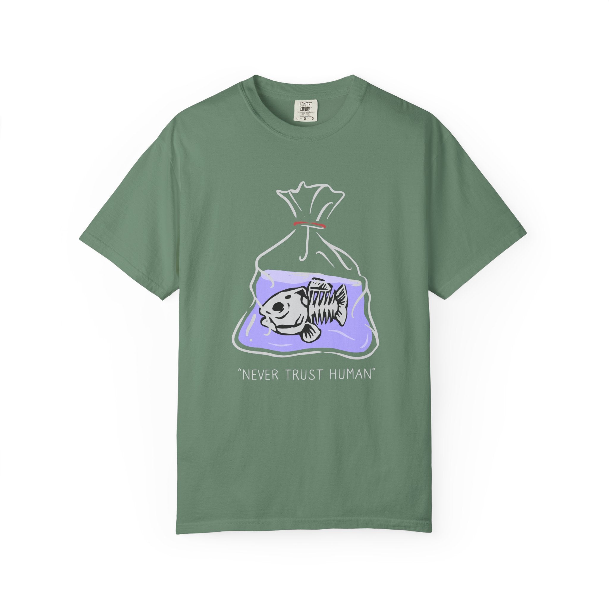 Never Trust Human Fish Bones Drawing Design T-Shirt - Sinful Threads