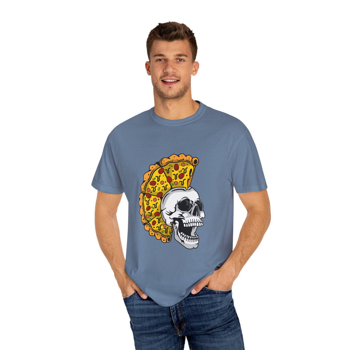 Pizza Mohawk Skull Funny Graphic Unique Design T-Shirt