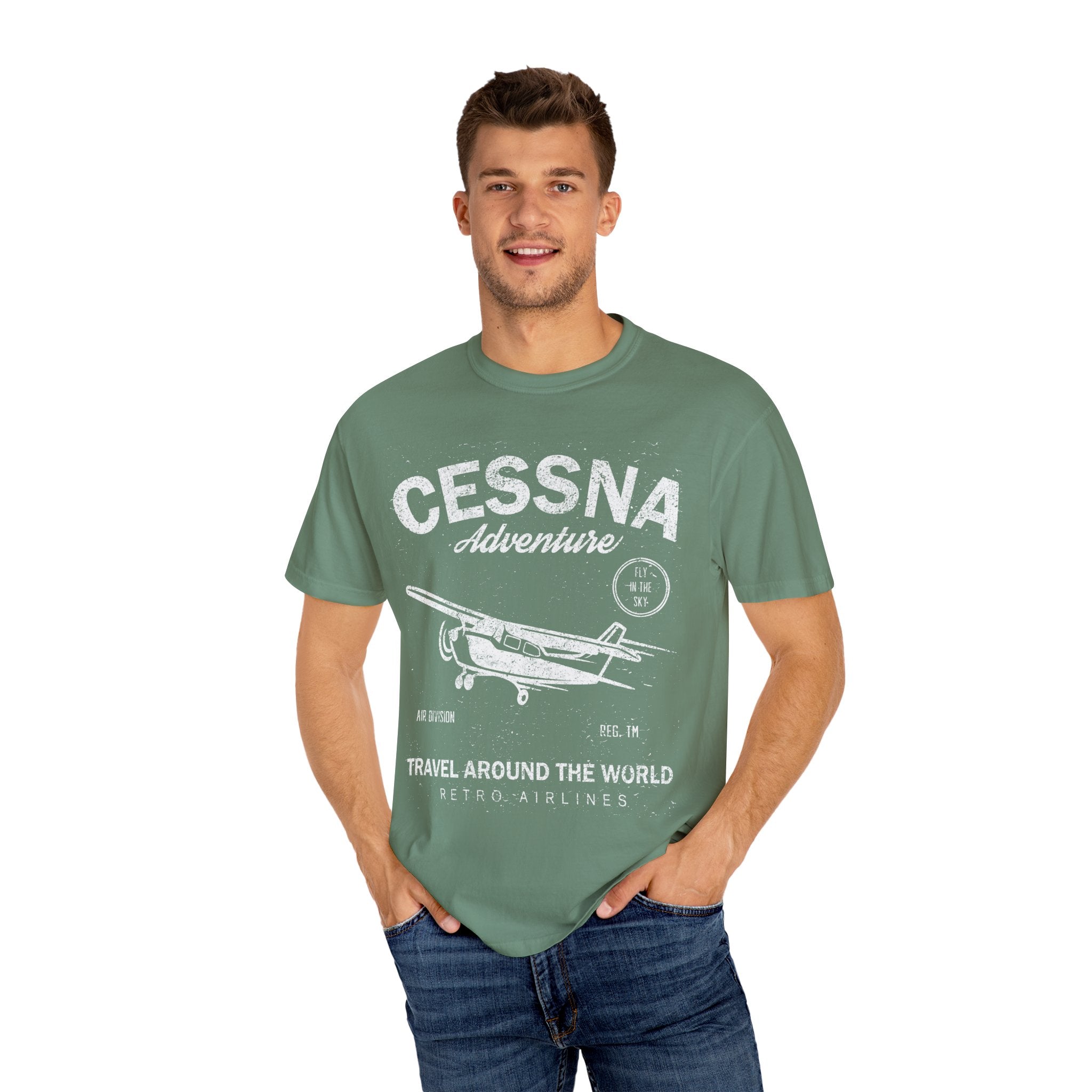 Cessna Adventure Travel Around The World Retro Airlines T-Shirt - Sinful Threads