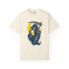 Death Drinks Beer Under The Moon Funny Graphic T-Shirt
