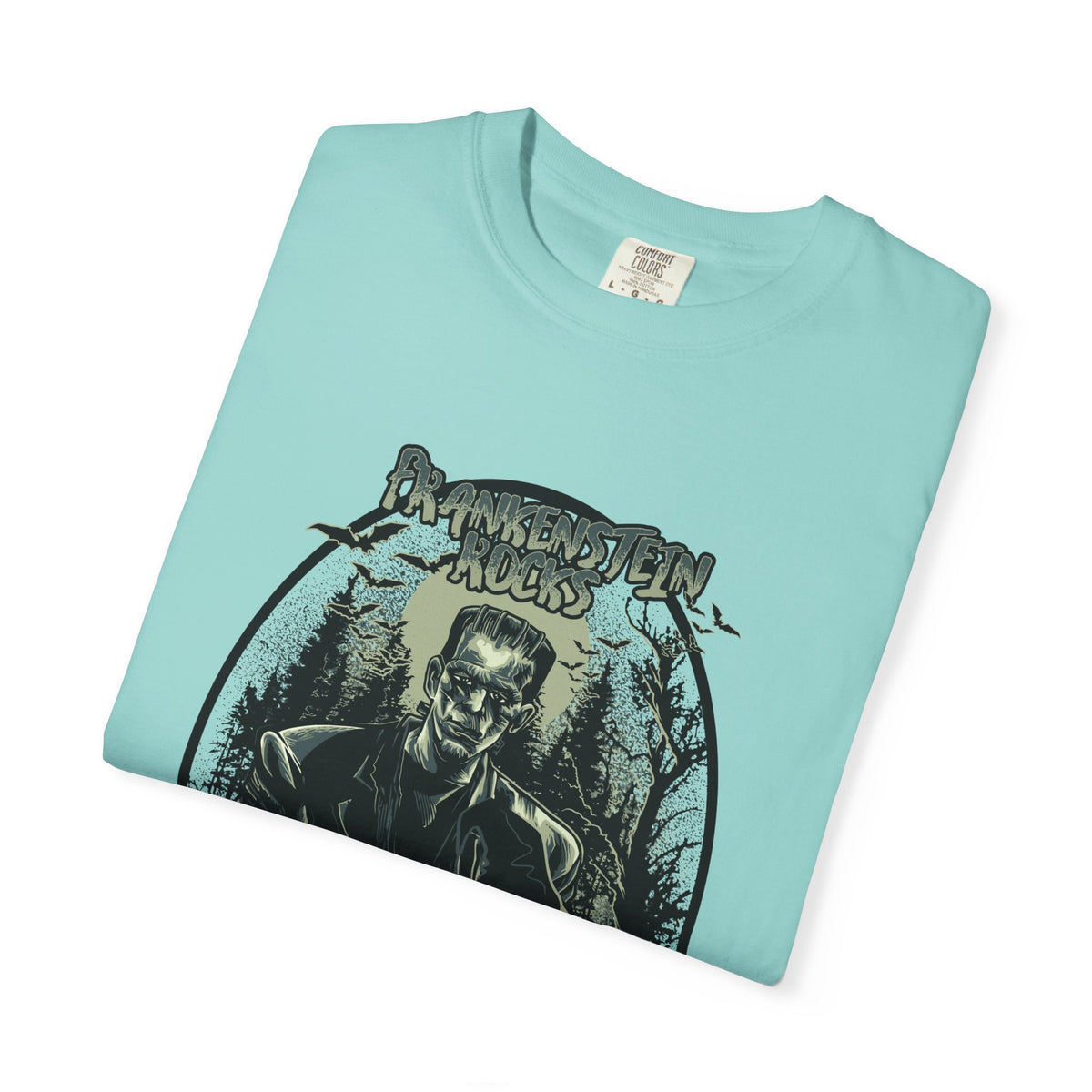 Frankenstein Rocks Halloween Graphic Novelty Design T-Shirt