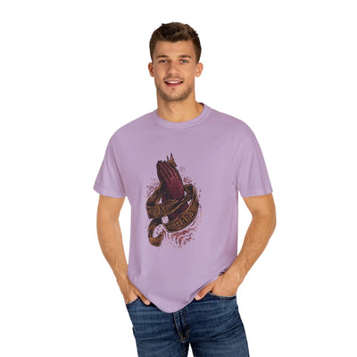 Pray Hard Hands Illustration Graphic Design Art T-Shirt - Sinful Threads