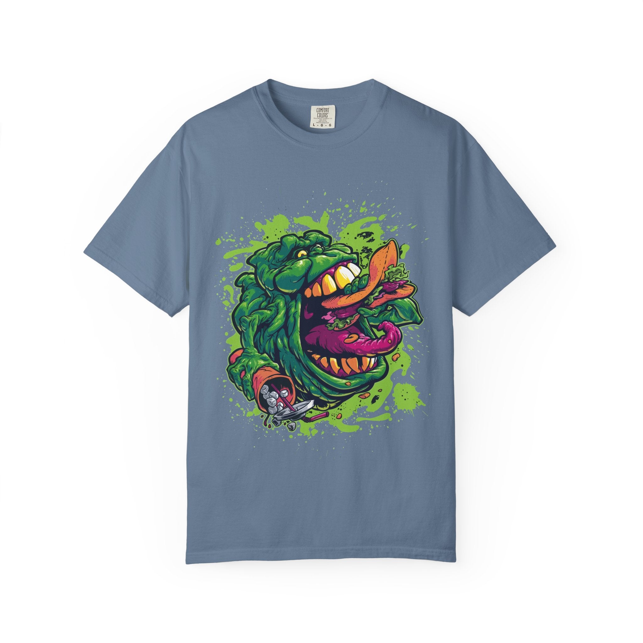 Green Slimy Ghost Tee – 80s Movie Fan Shirt with Humor - Sinful Threads