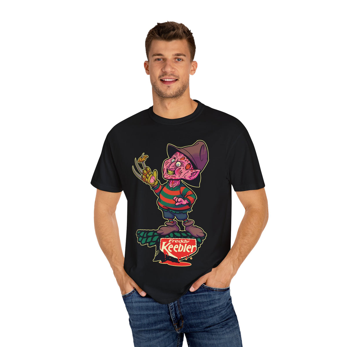 Elf Cookie Elm Street Tee - Spooky Holiday Horror Shirt