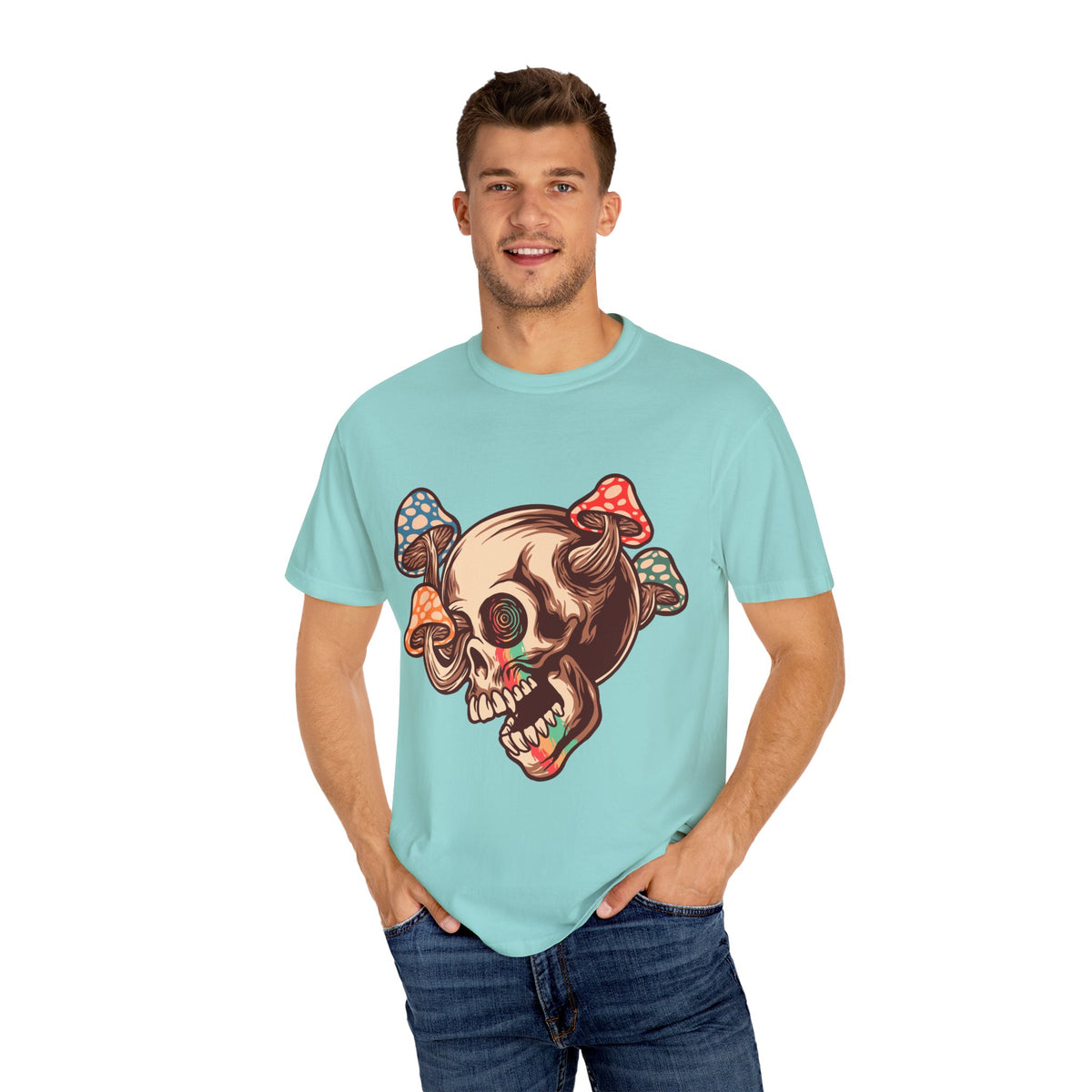 Skull Mushroom Tee - Trippy Psychedelic Graphic Gift