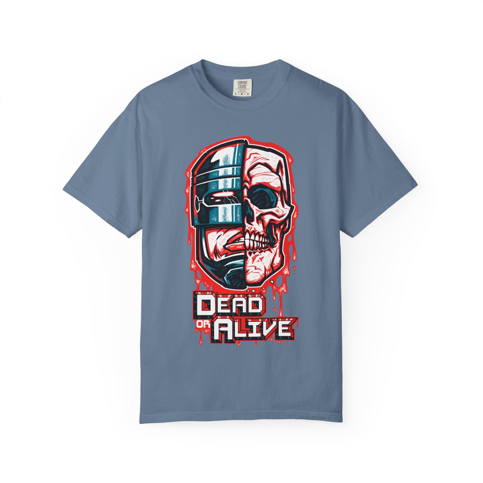 Robocop Dead or Alive Shirt with Robot Skull Design - Sinful Threads