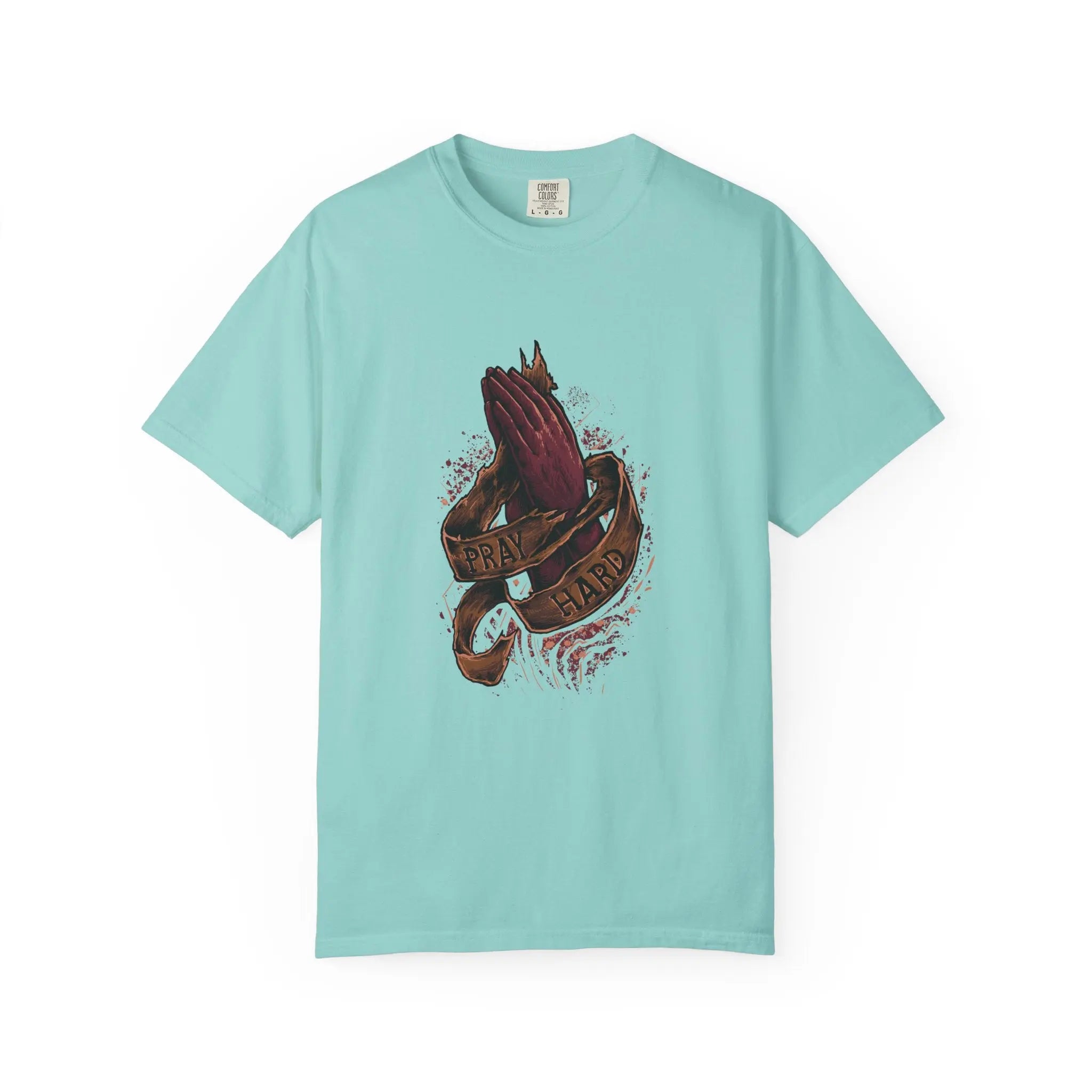 Pray Hard Hands Illustration Graphic Design Art T-Shirt - Sinful Threads