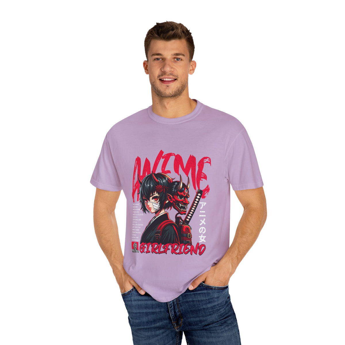 Oni Mask Anime Tee - Katana Demon Girl - Japanese Gift