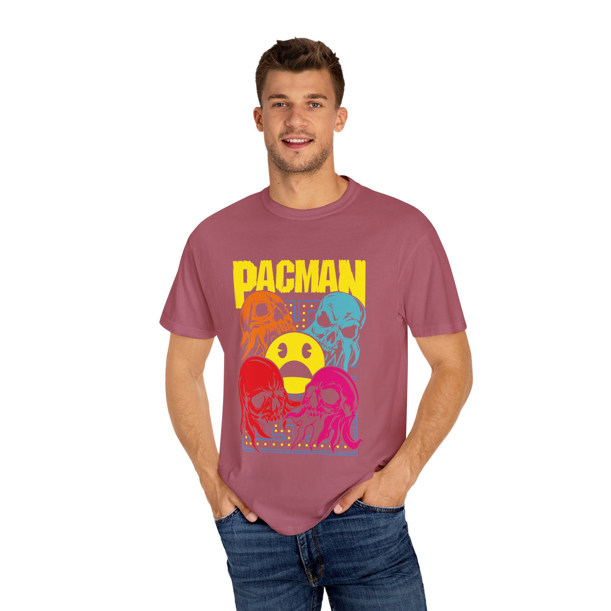 80s Arcade Pacman Ghost Skull Tee Retro Gaming Geeky Gift