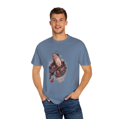Pray Hard Hands With Ribbon Graphic Religious Art T-Shirt - Sinful Threads