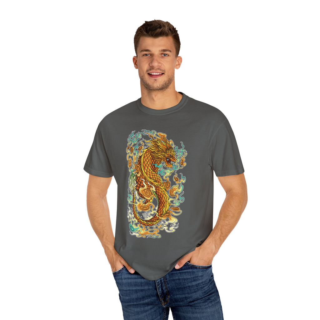 Golden Dragon Graphic Tee – Fantasy Creature Top - Sinful Threads
