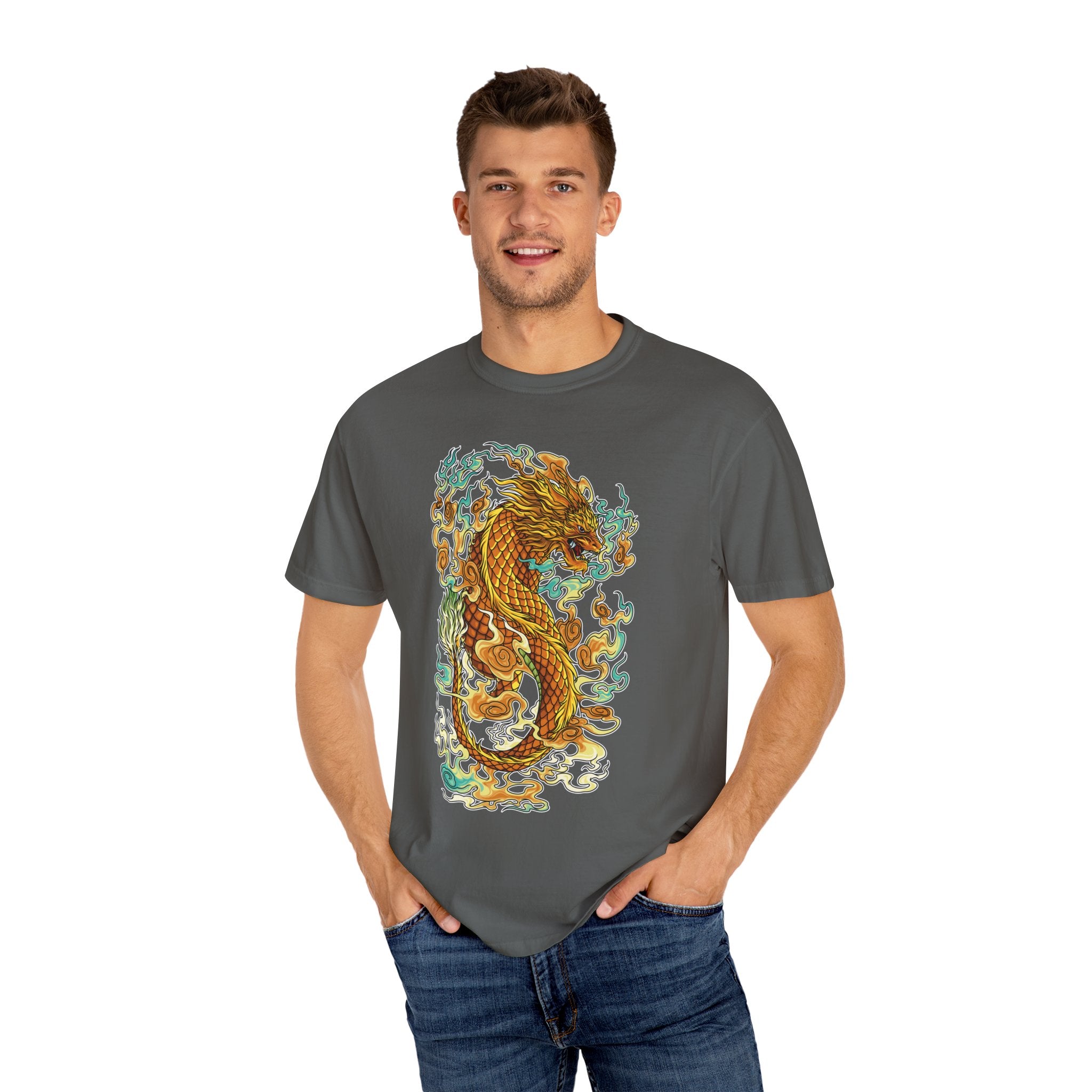Golden Dragon Graphic Tee – Fantasy Creature Top - Sinful Threads