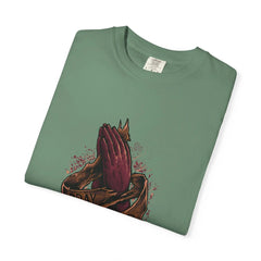 Pray Hard Hands Illustration Graphic Design Art T-Shirt - Sinful Threads