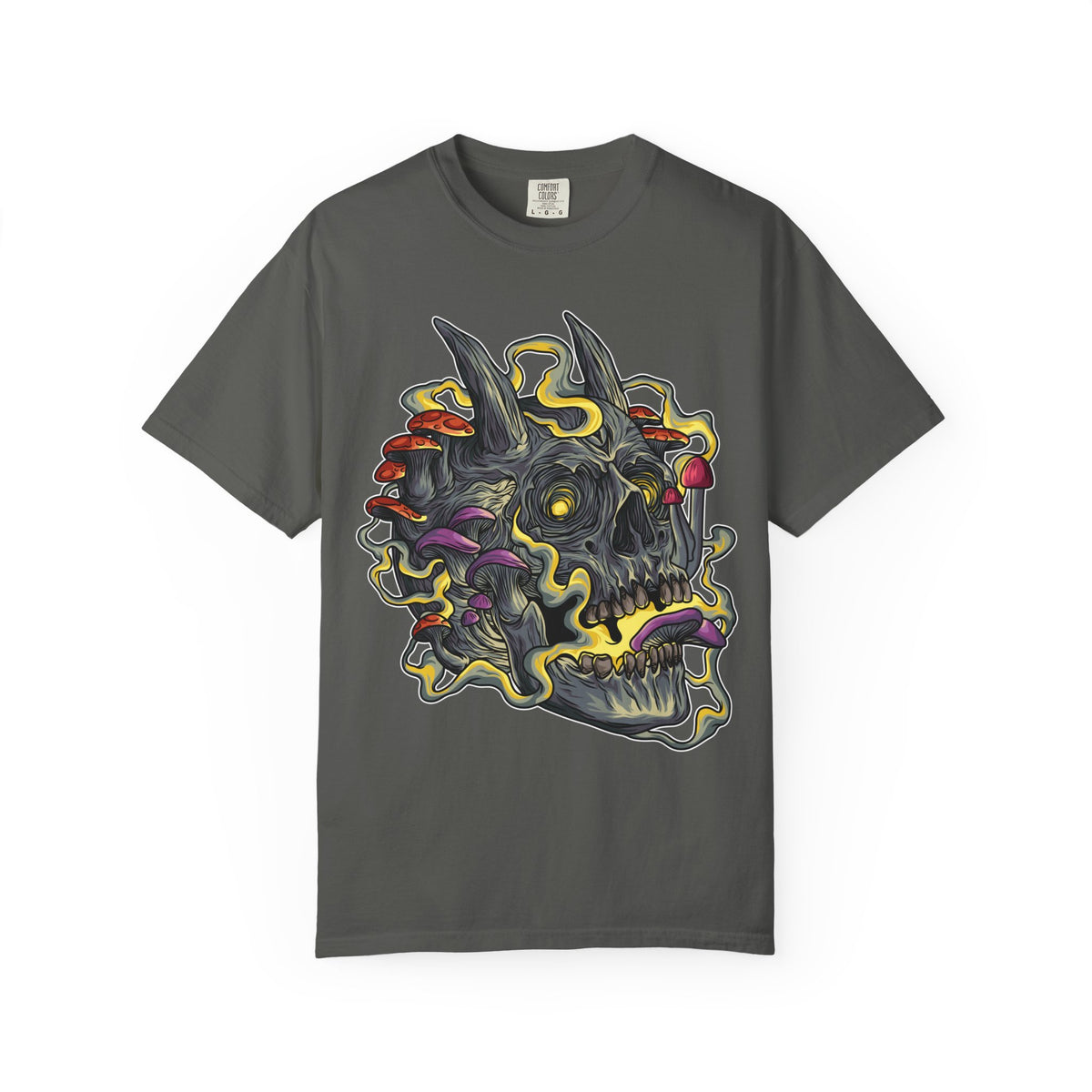 Gothic Mushroom Tee - Horned Skull Deathcore Shirt Gift
