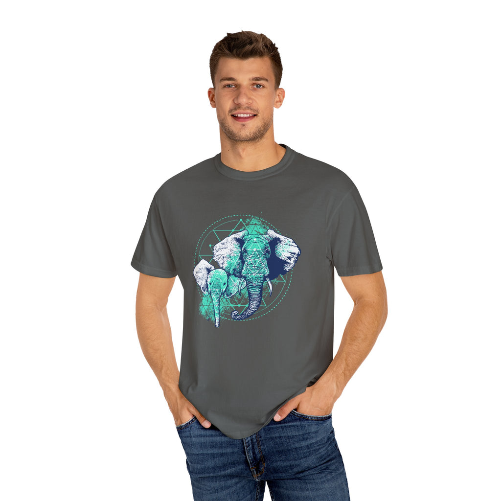 Graphic Mother And Baby Elephant Teal Blue Print T-Shirt - Sinful Threads