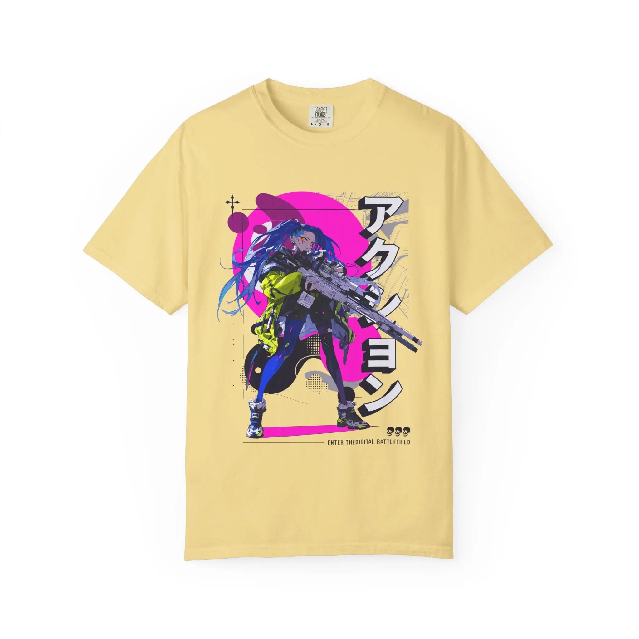 Cyberpunk Girl Tee - Futuristic Manga Gun Streetwear - Sinful Threads