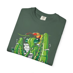 Green Praying Mantis Pizza Tee - Fun Graphic Shirt Design