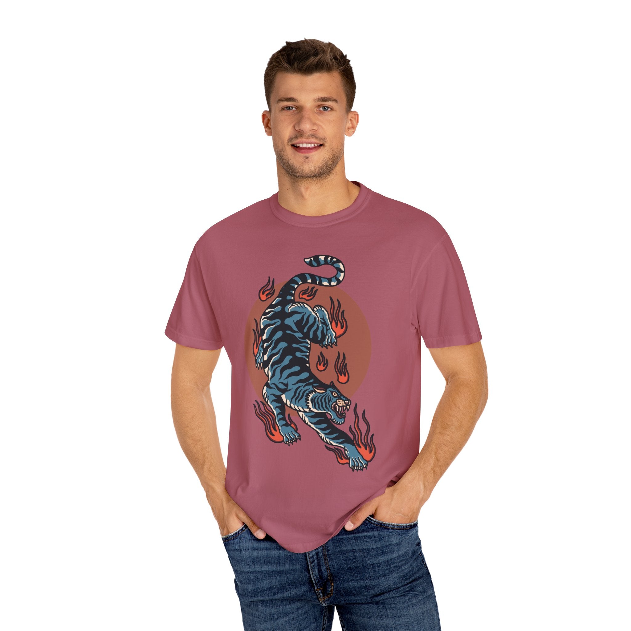 Blue tiger shirt - flame design tee - animal graphic gift - Sinful Threads