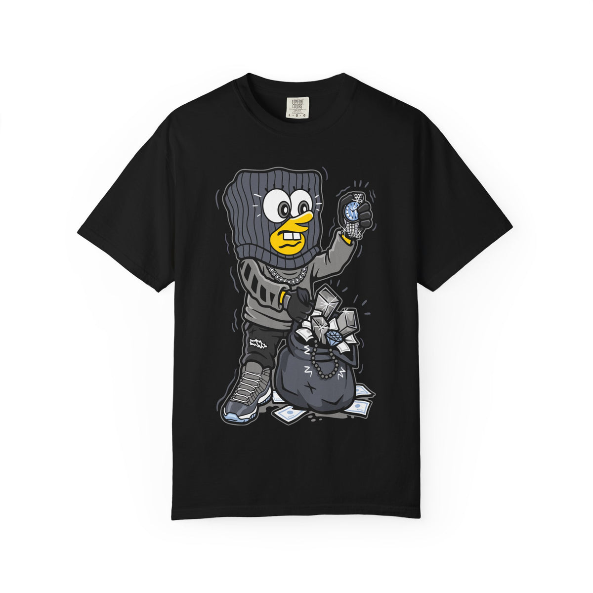 Cartoon Burglar Tee – Funny Diamond Loot Graphic Shirt