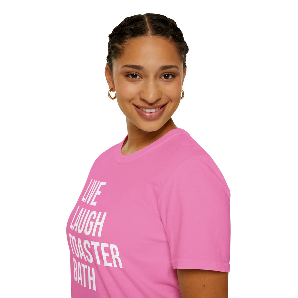 Live Laugh Toaster Bath Tee - Dark Humor Graphic Parody Shirt Printify