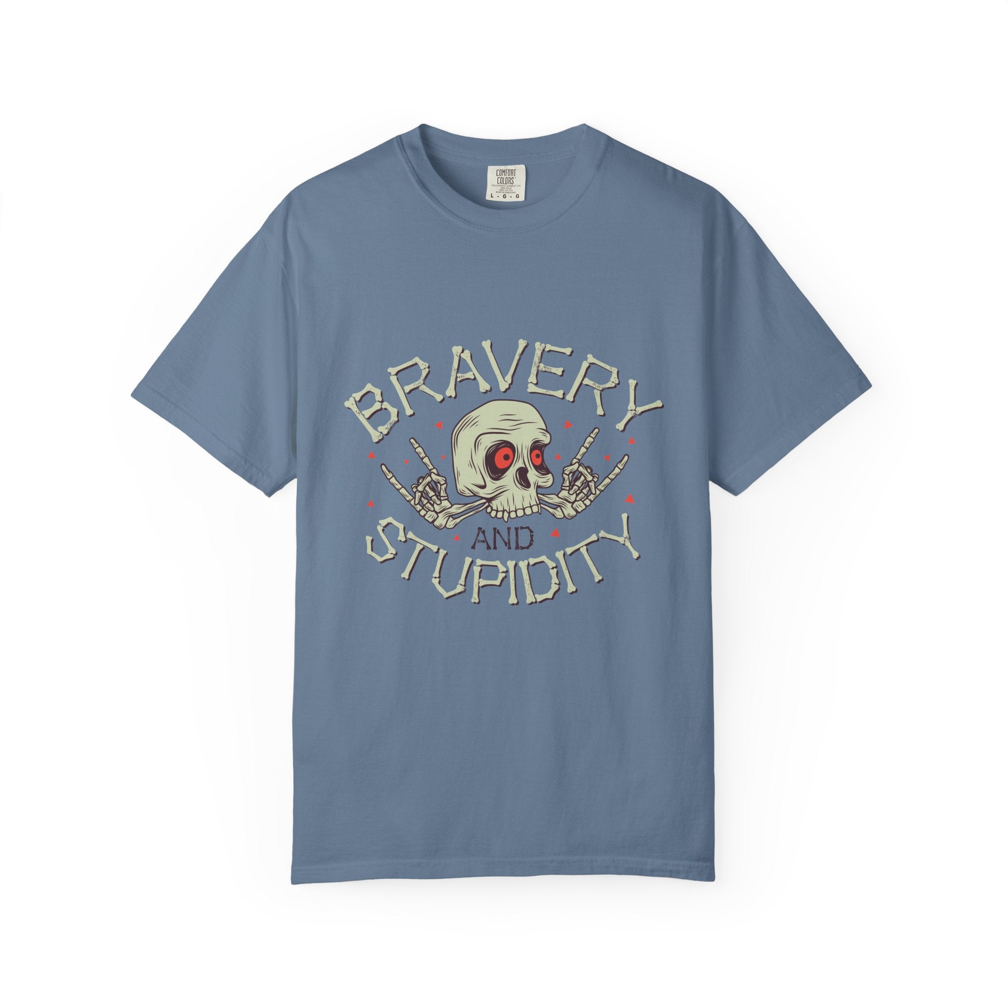 Funny Skull Shirt - Bravery Stupidity Tee - Cool Graphic - Sinful Threads