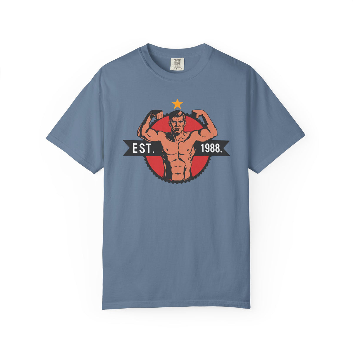Vintage Bodybuilder Star Emblem Shirt - 1988 Retro Fitness Tee
