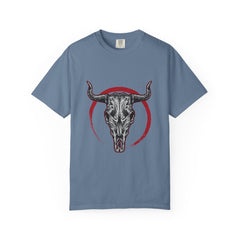Intricate Bull Skull Design with Red Circle T-Shirt