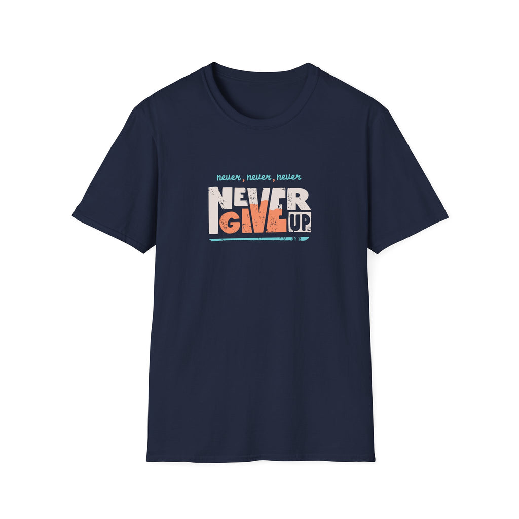 Never Give Up Groovy Tee - Retro Motivational Graphic Tee - Sinful Threads
