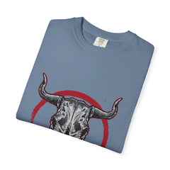 Intricate Bull Skull Design with Red Circle T-Shirt