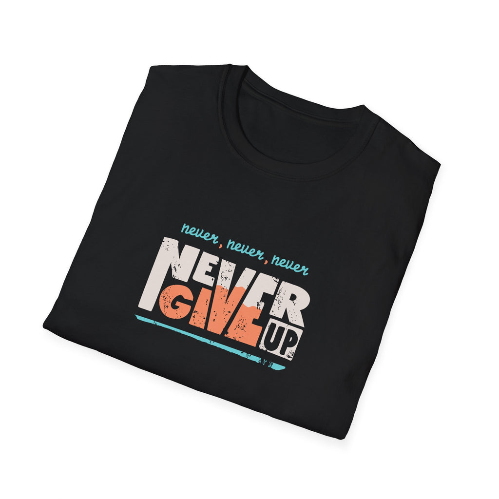 Never Give Up Groovy Tee - Retro Motivational Graphic Tee - Sinful Threads