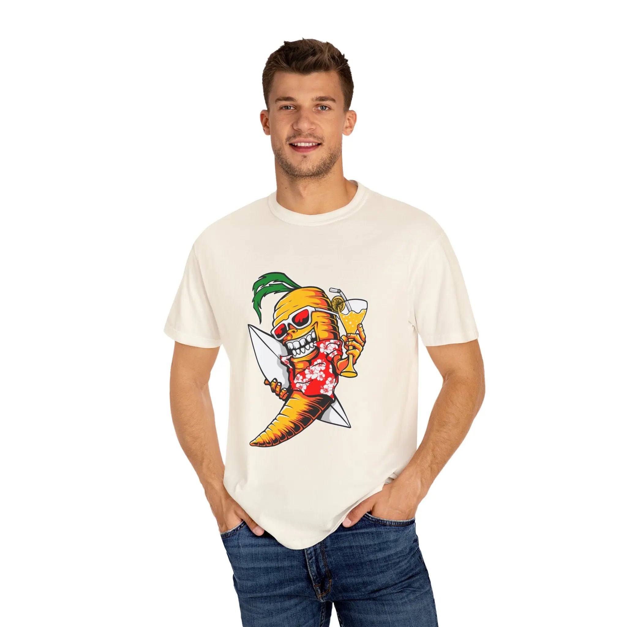 Surfing Carrot With a Drink Graphic Awesome T-Shirt - Sinful Threads