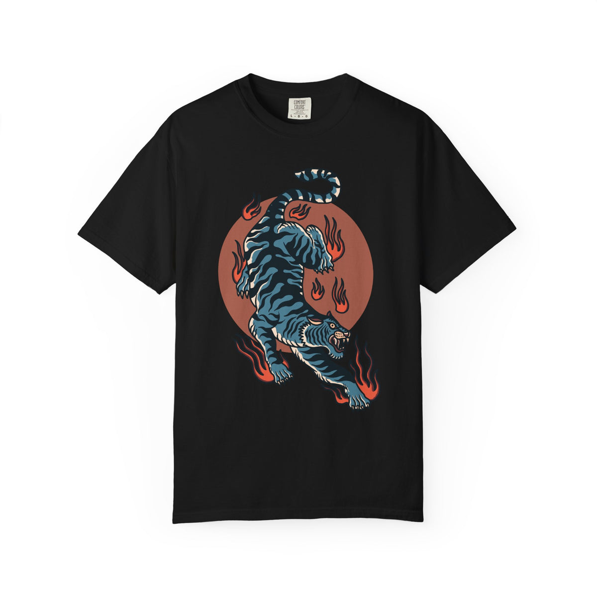 Blue tiger shirt - flame design tee - animal graphic gift