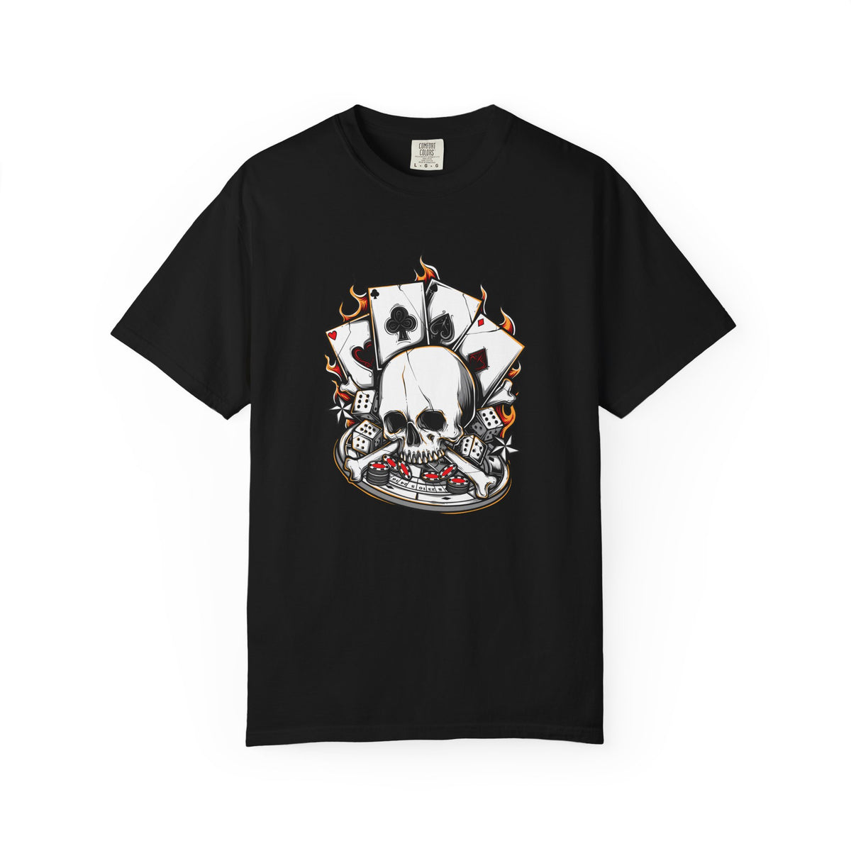 Skull Playing Cards Dice Gambling Casino Design T-Shirt