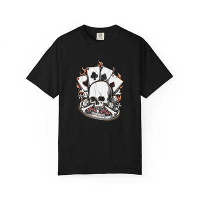 Skull Playing Cards Dice Gambling Casino Design T-Shirt - Sinful Threads