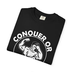 Conquer Fitness Motivation Graphic T-Shirt - Victory Design